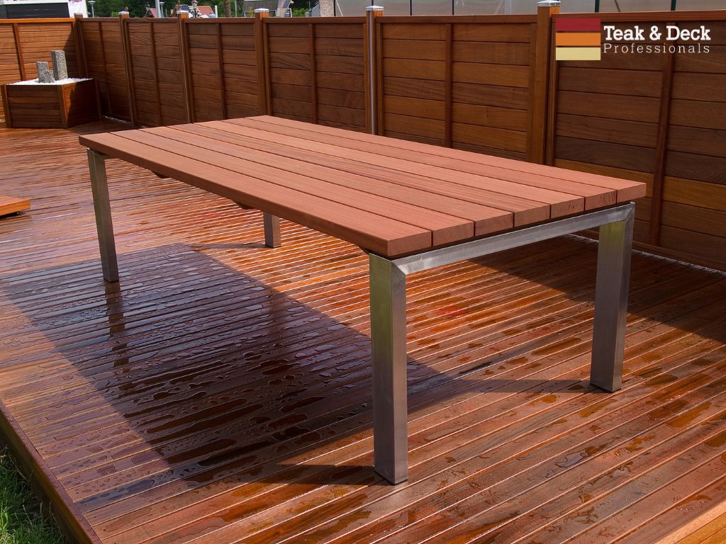 mahogany wood deck and table
